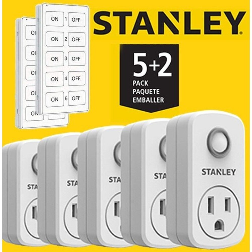 STANLEY Wireless Remote Control Outlet Plugs with 2 remotes and 5 sockets Indoor